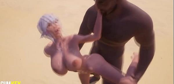  Curvy Blonde Babe Blacked | get Pregnant on the Beach | 3D Porn Wild Life